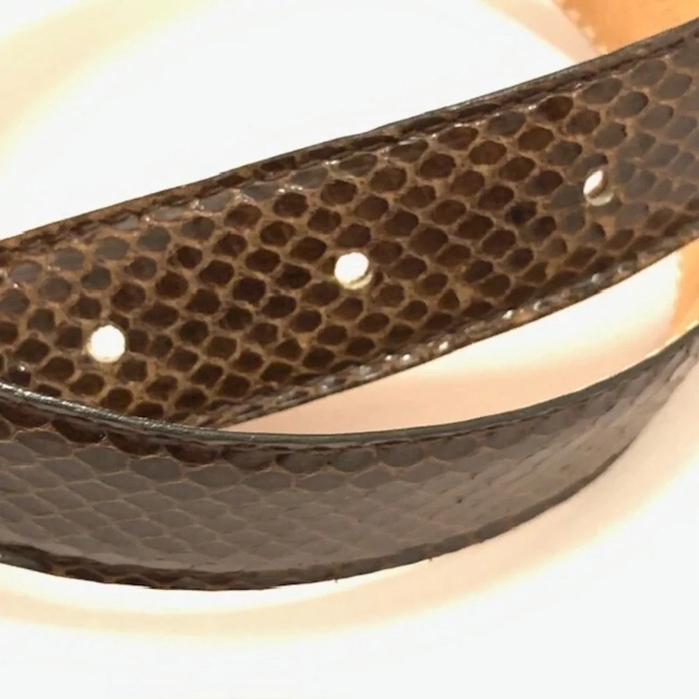 VTG Brown Snakeskin Belt Womens S Leather Gold Chunky Buckle Western Boho Retro